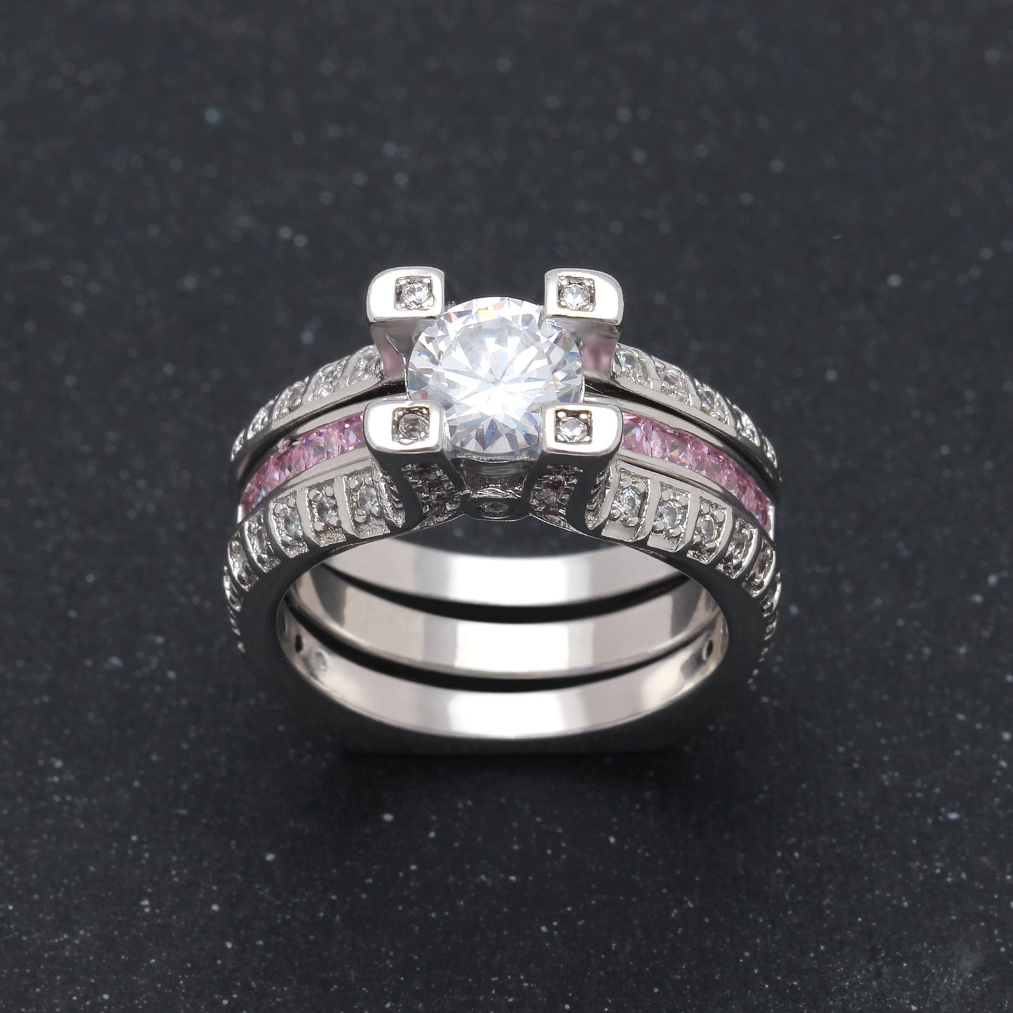 SkylarWeddingRingSetforWomenEngagementRingandMatchingBandCzGingerLyneCollection_Pink/Clear-3