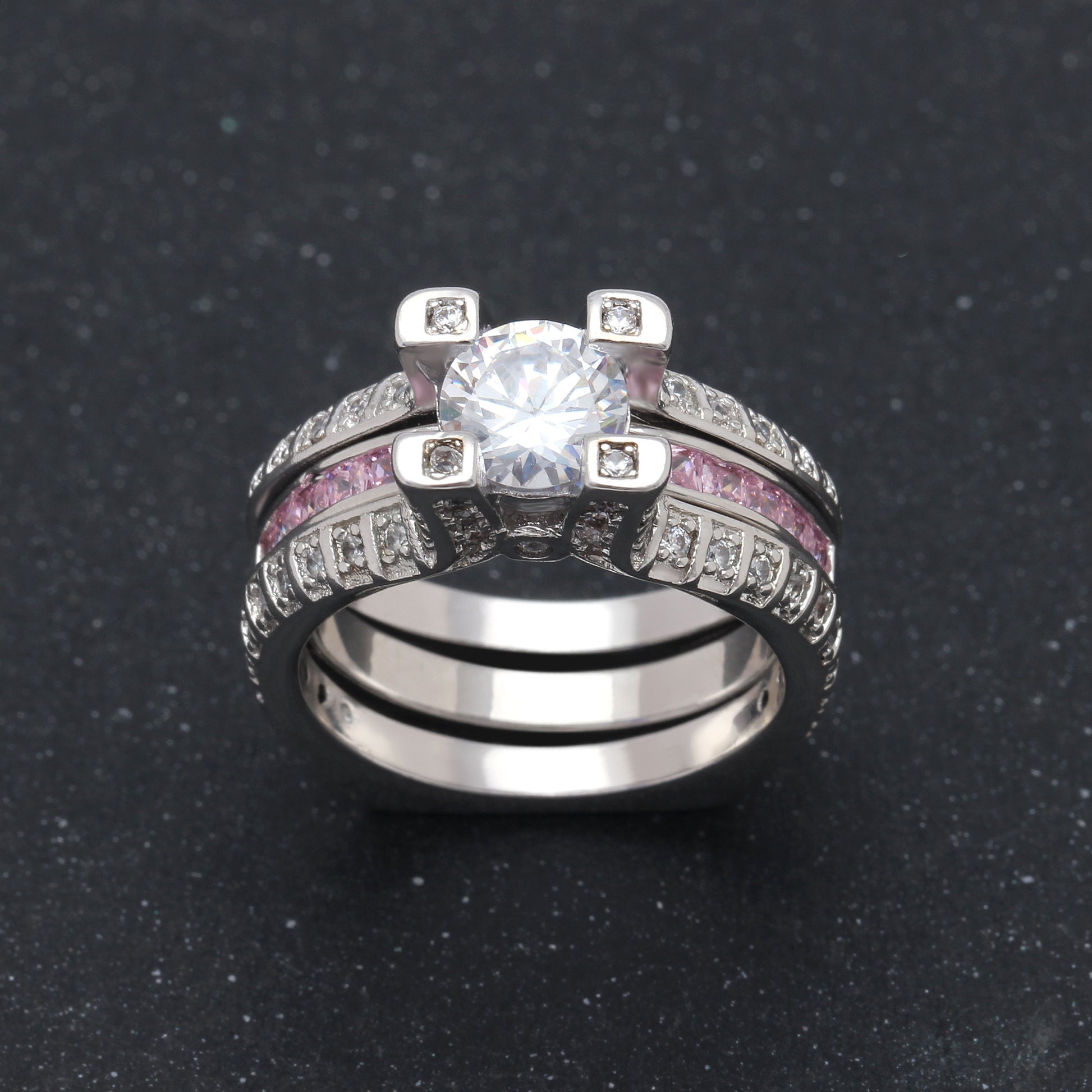 SkylarWeddingRingSetforWomenEngagementRingandMatchingBandCzGingerLyneCollection_Pink/Clear-3