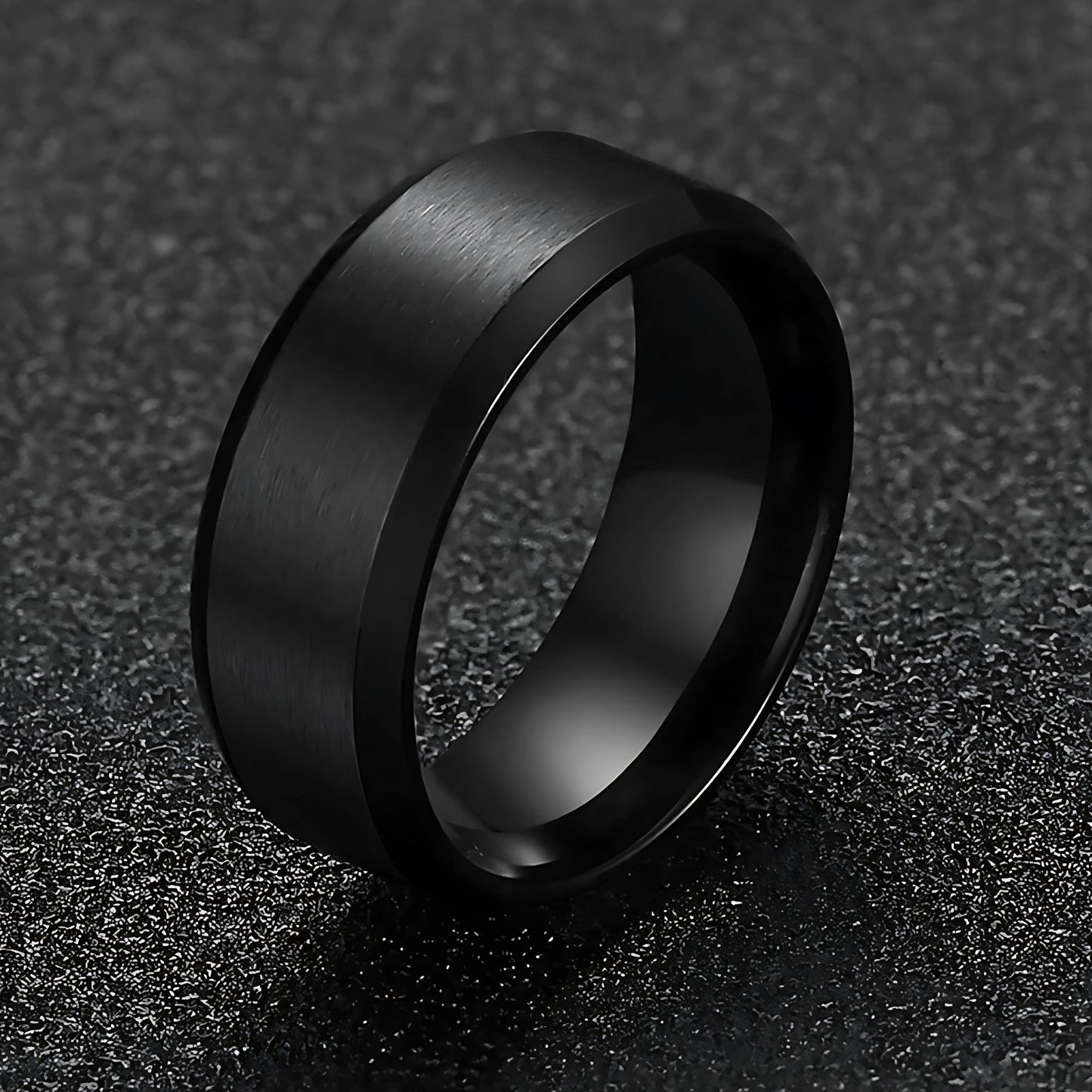 MatteBlackTungstenCarbideWeddingBandRingWomenMen6mmor8mmGingerLyneCollection_8mm-2