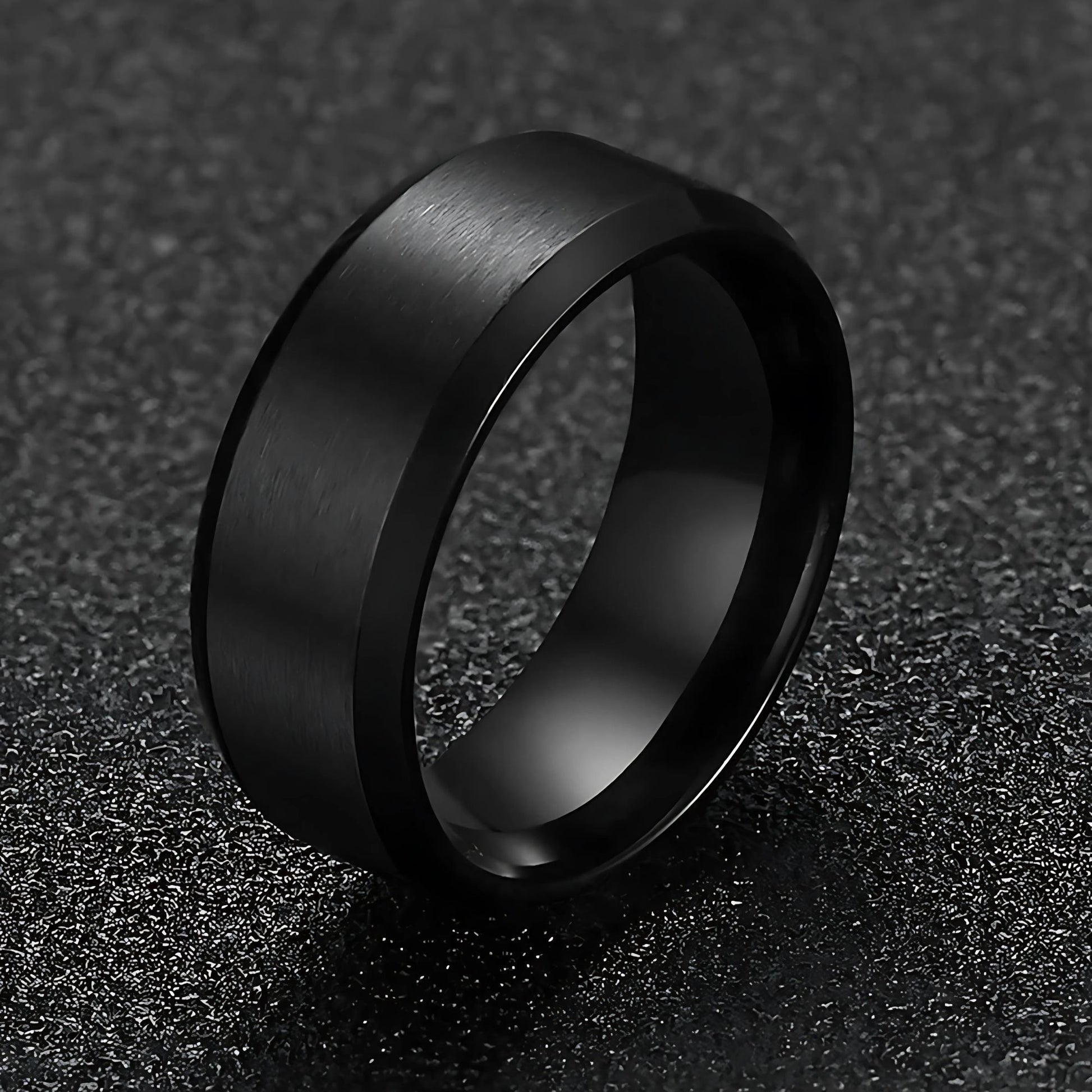 MatteBlackTungstenCarbideWeddingBandRingWomenMen6mmor8mmGingerLyneCollection_8mm-2