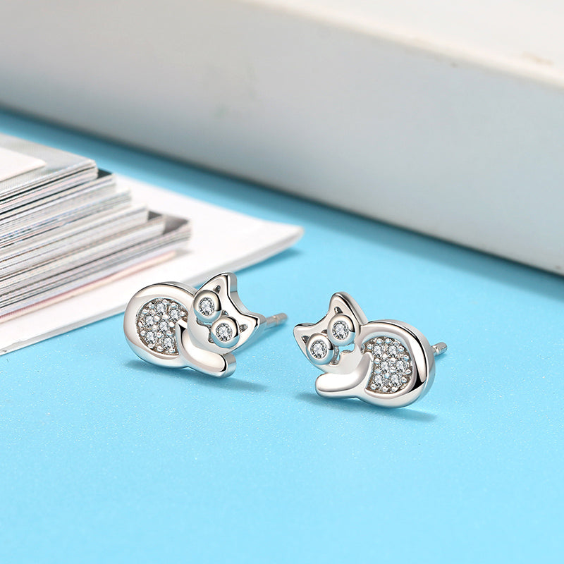 CatKittenEarringsforWomenSterlingSilverClearCZGingerLyneCollection_Silver-5