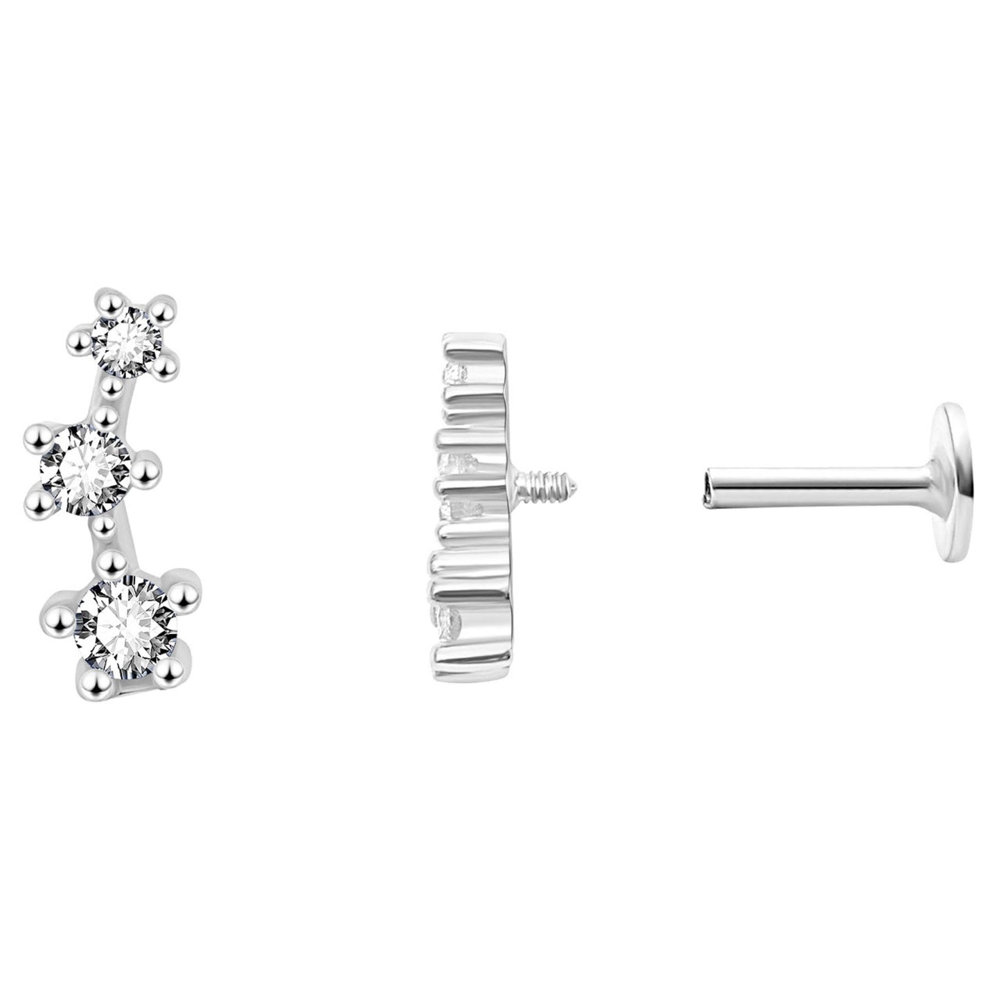 GraduatedCZFlatBackEarringsforWomenSterlingSilver18G6mmCartilageHelixUpperLobeBodyPiercingGingerLyne_Silver-1