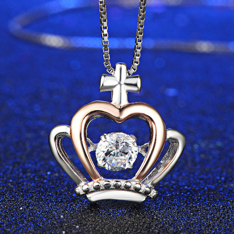 CrownNecklaceforWomenCZPendantandChainTwoToneSterlingSilverGingerLyneCollection_Silver-3