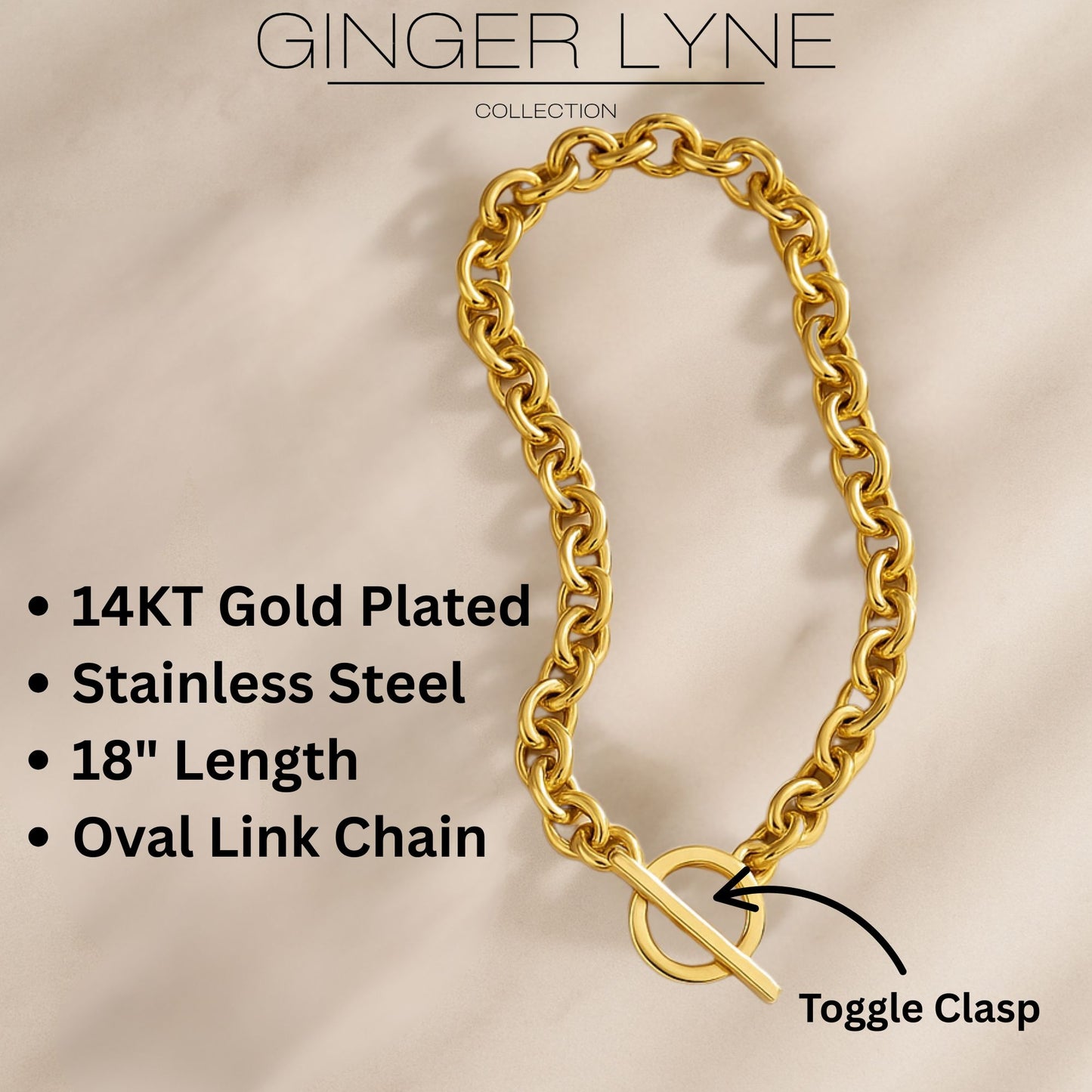 OvalLinkToggleNecklaceforWomenHeavyWeight14KTGoldPlatedStainlessSteel18"GingerLyneCollection_Gold-Tone-3