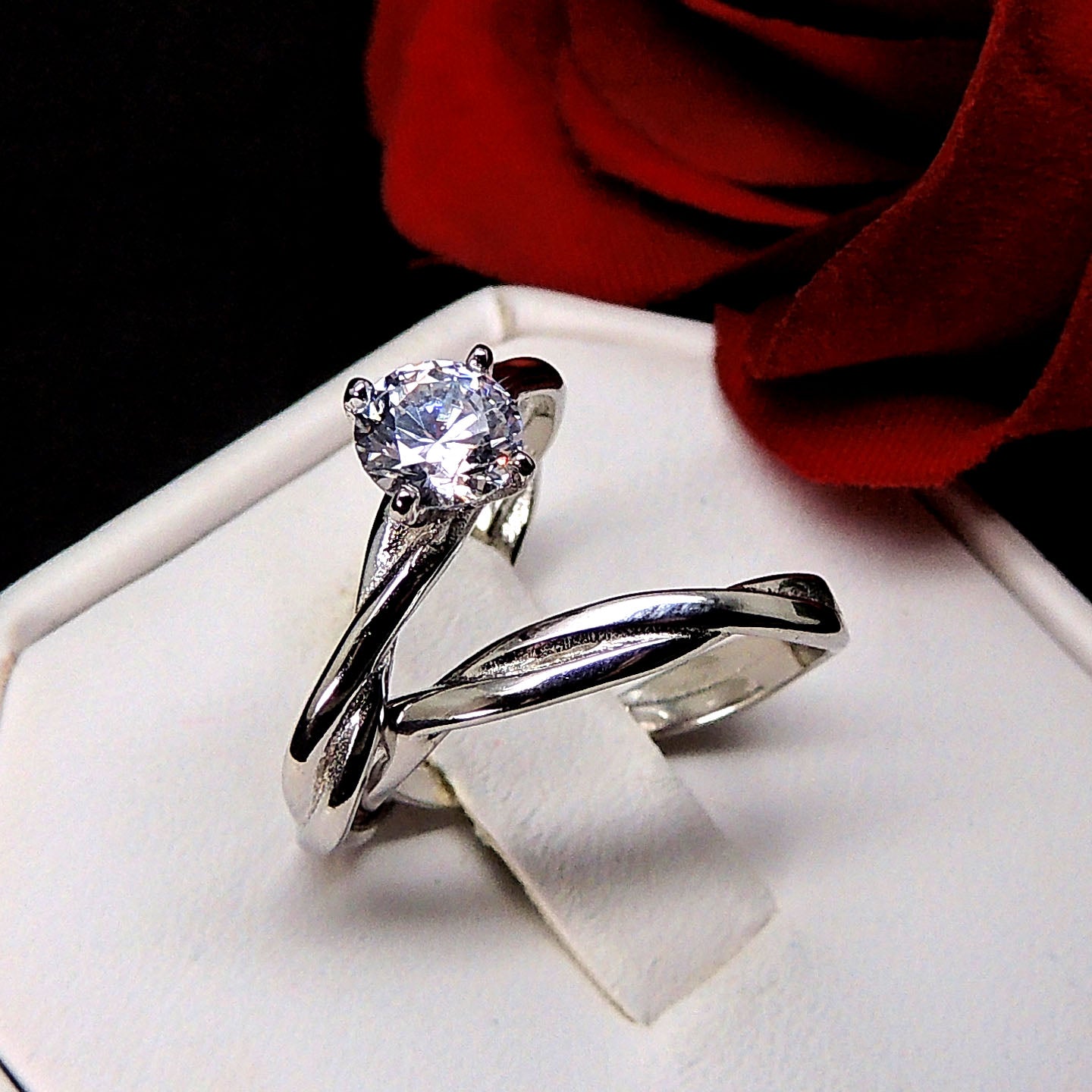 AuroraWeddingRingSetforWomenSterlingCzEngagementRingMatchingBandGingerLyneCollection_Silver-2
