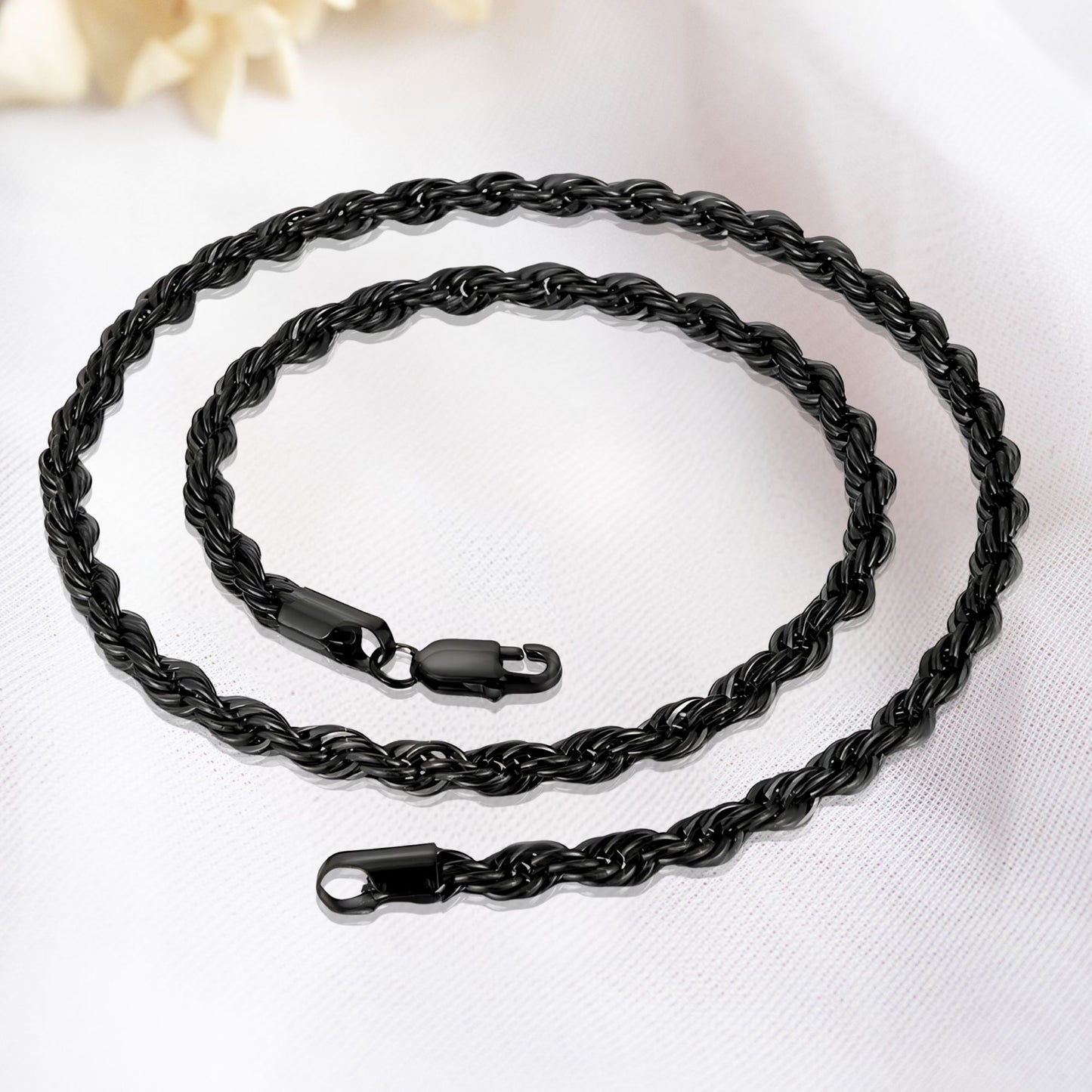 BlackRopeChainForWomenorMen20"Length4mmWidthLobsterClaspGingerLyneCollection_Black-3