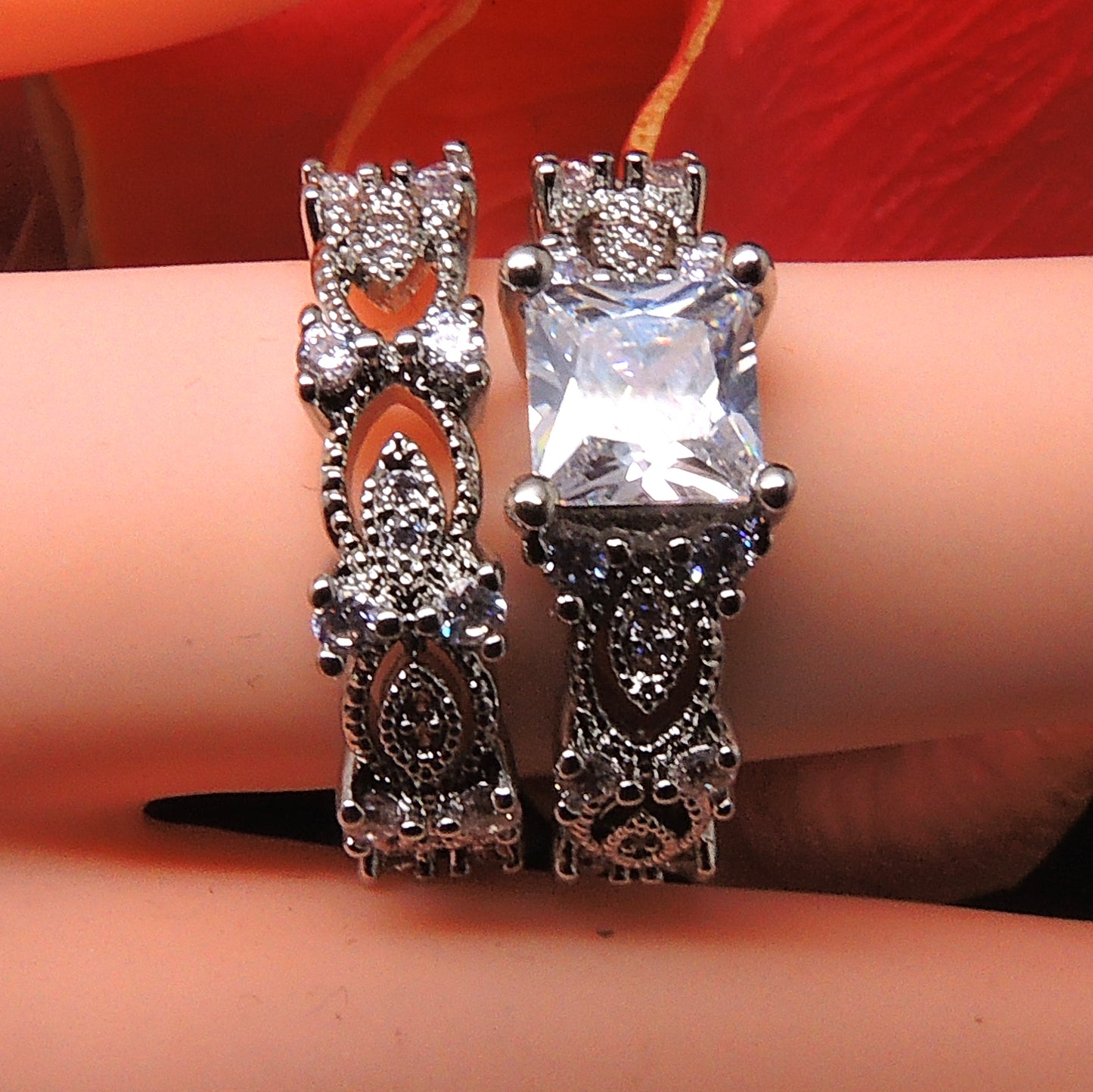 TorreyaWeddingRingSetforWomenPrincessEngagementMatchingBandGingerLyneCollection_Silver-4