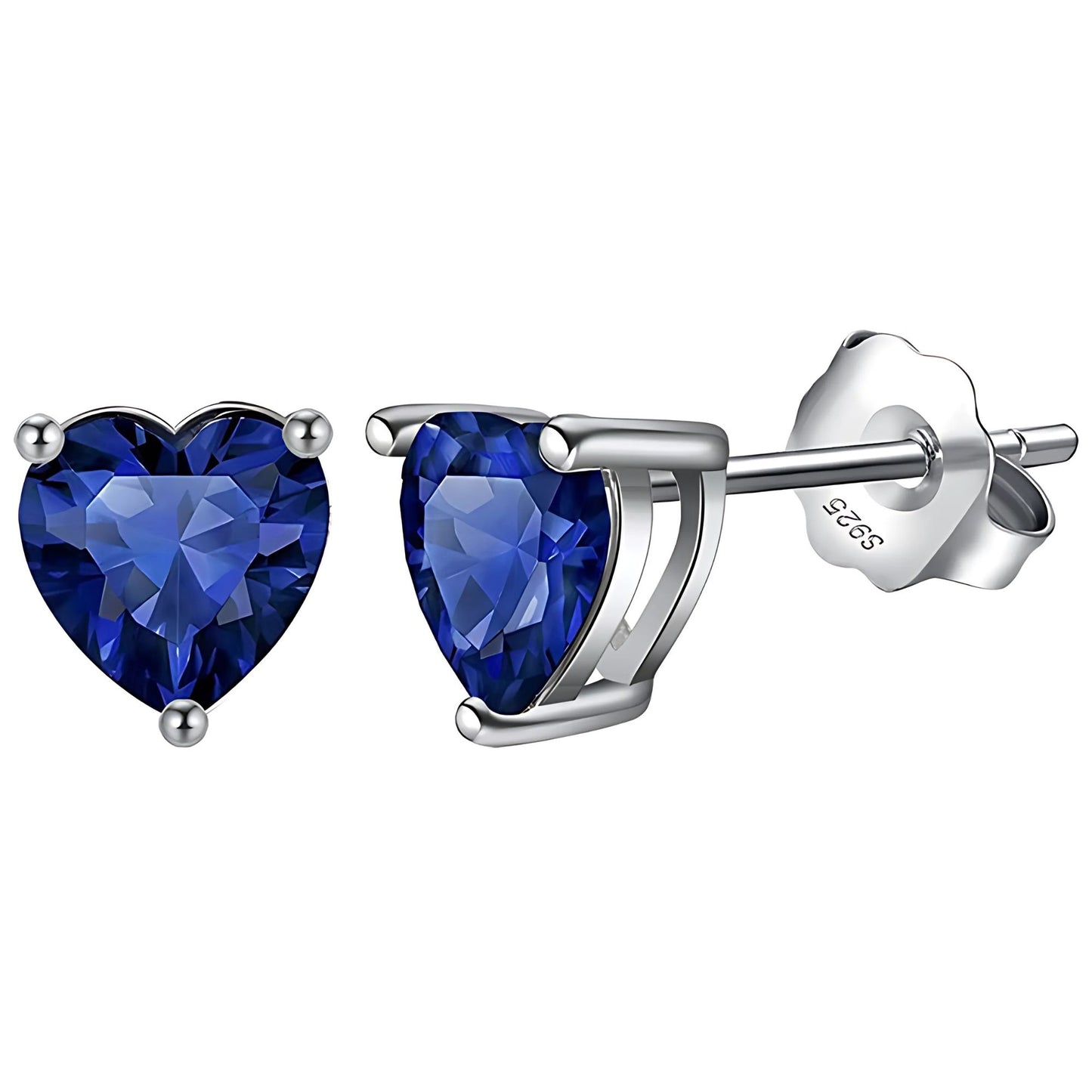Birthstone Heart Earrings for Women by Ginger Lyne 6mm CZ Solitaire Stud Earrings Sterling Silver - September