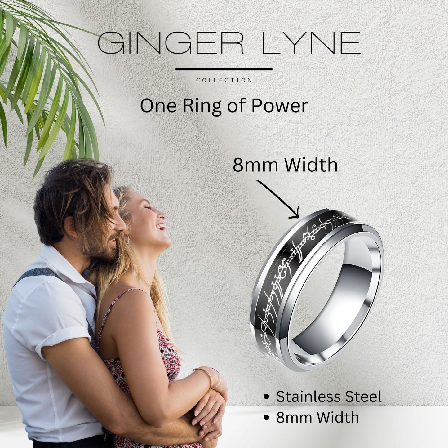 OneRingWeddingBandforMenorWomen8mmStainlessSteelGingerLyneCollection_Black-3