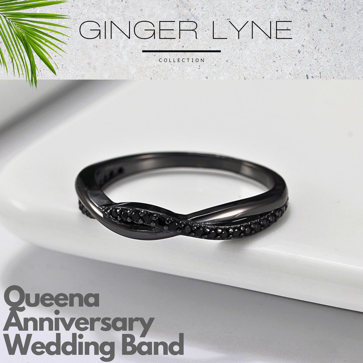 SterlingSilverRoseGoldWeddingBandforWomenHalfEternityCzAnniversaryRingbyGingerLyneCollection_RhodiumBlk-BlkCZ-2