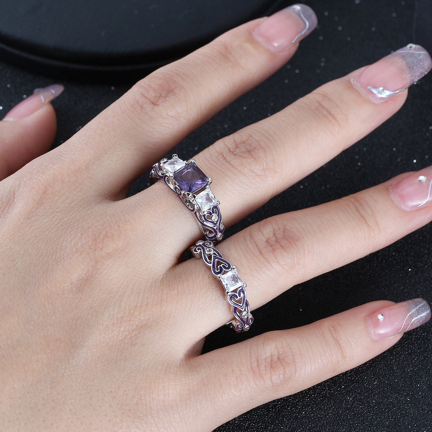 CherriPurpleWeddingRingSetforWomenCzPrincessEngagementRingMatchingBandGingerLyneCollection_Purple-3
