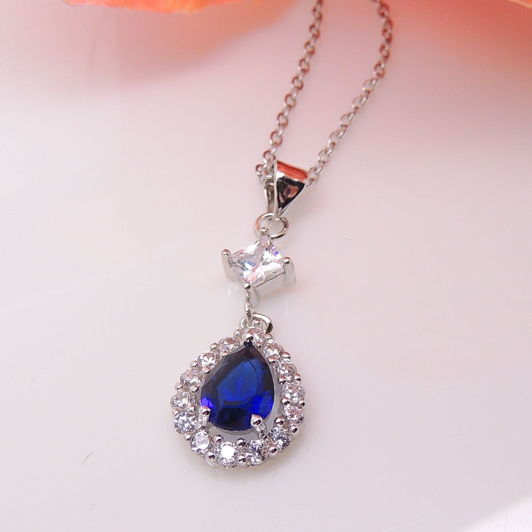 SonomaStudPendantNecklaceBluePearClearCzWomensGingerLyneCollection_Blue-3
