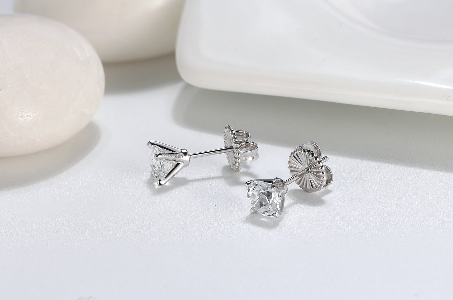 Amore 2 Ctw or 4 Ctw Moissanite Solitaire Stud Earrings for Women by Ginger Lyne Sterling Silver - 4 Carat