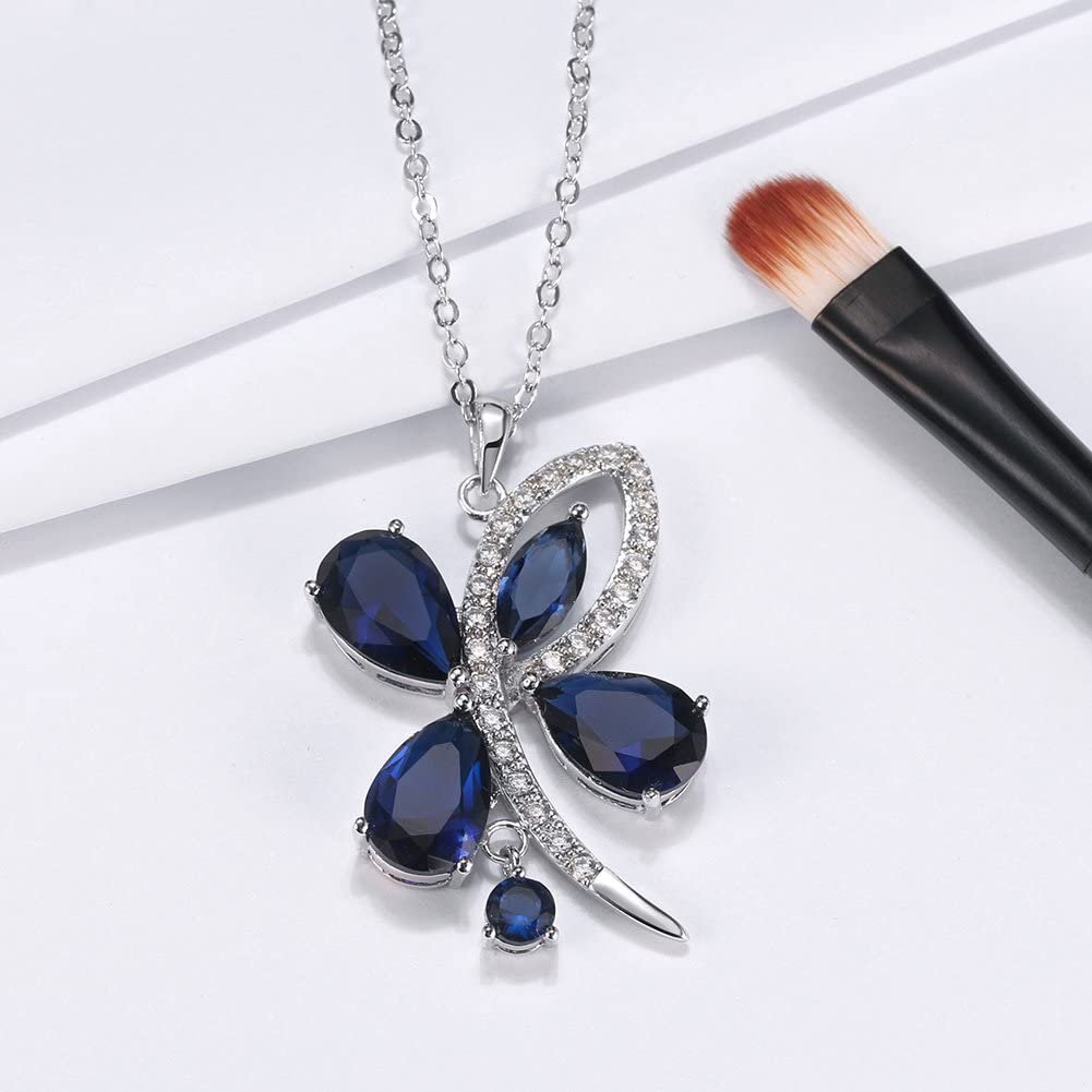 ButterflyFlowerPendantChainNecklaceforWomenBlueCzGingerLyneCollection_Blue-3