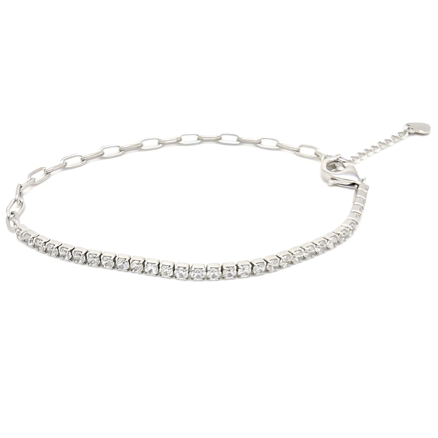 PaperclipChainHalfCZTennisBraceletforWomenAdjustableto7.5"SterlingSilverGingerLyneCollection_Clear-1