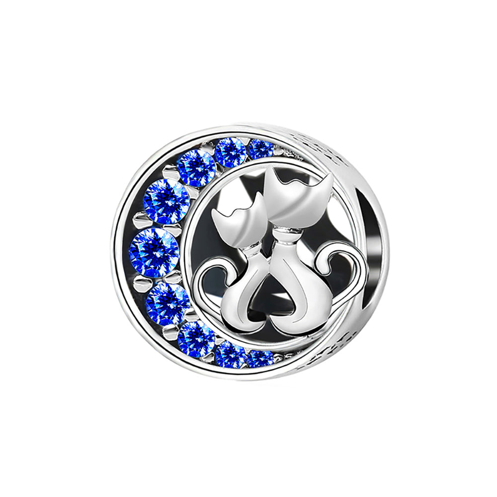 CuddlingKittyCatsCharmEuropeanBeadBlueCZSterlingSilverGingerLyneCollection_Blue-1