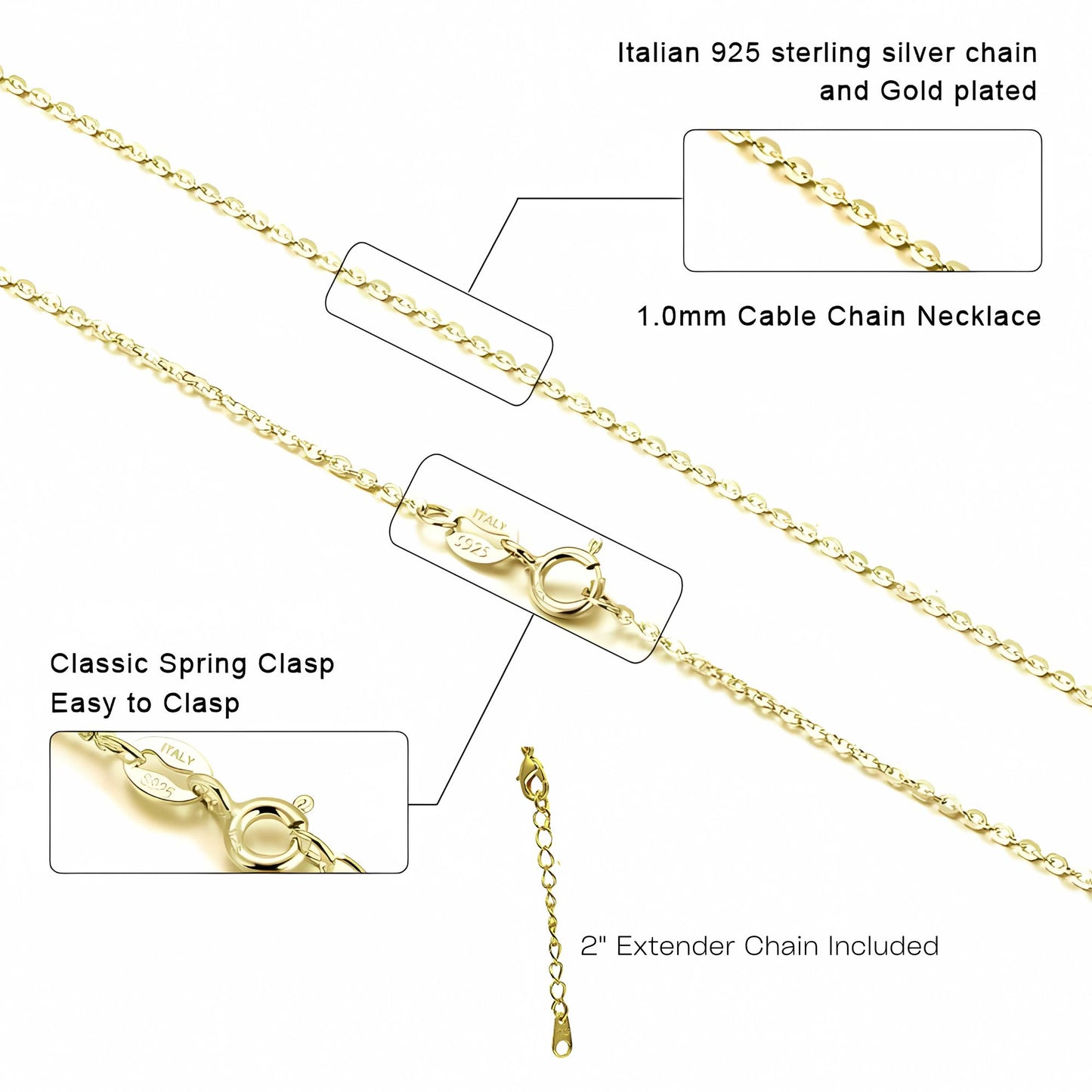 CableChainWomensMens18InchWith2"ExtenderGoldPlatedSterlingSilver1mmWidthGingerLyne_Gold-5