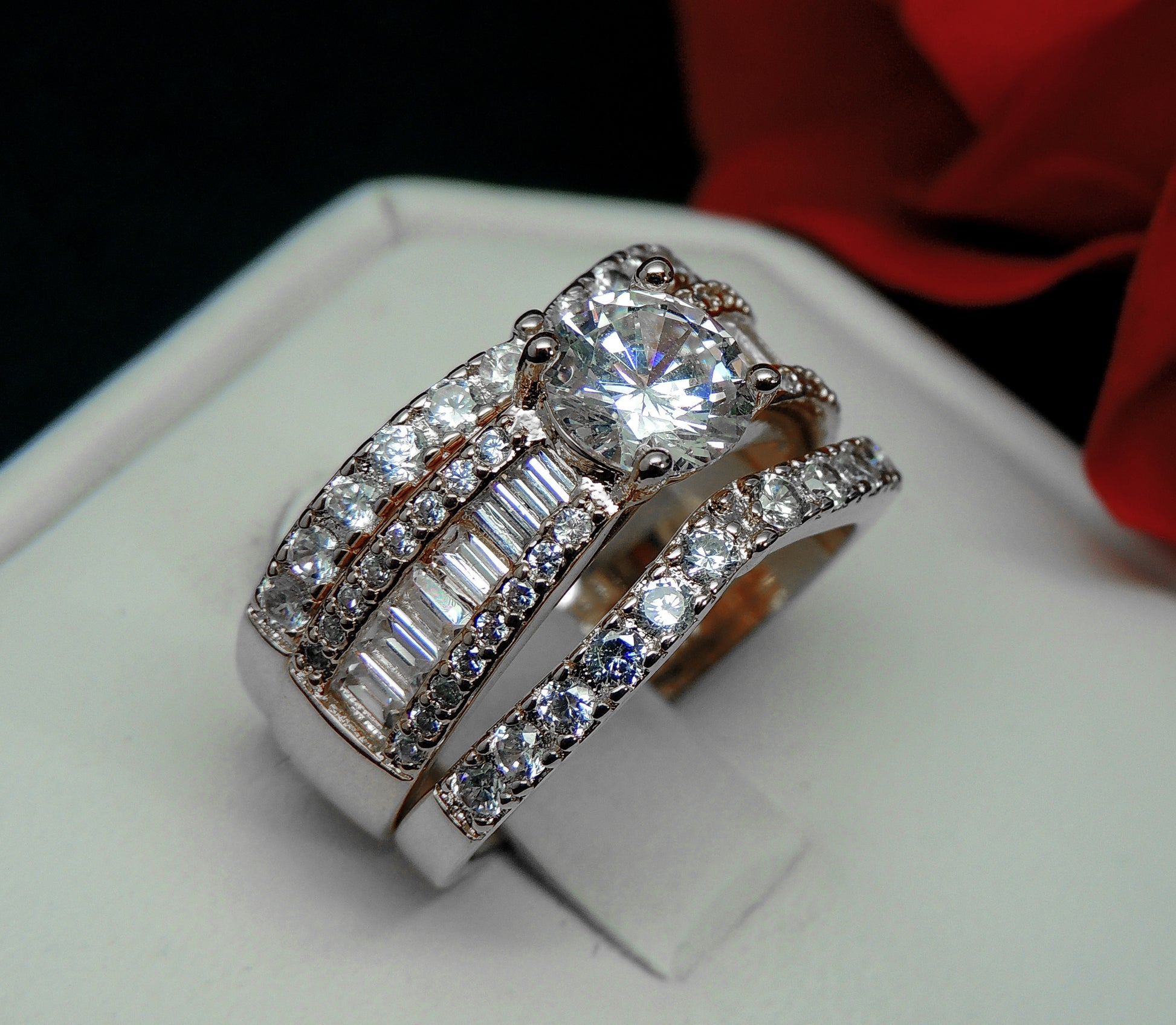 EnchanmentWeddingRingSetforWomen3pcCzEngagementMatchingBandGingerLyneCollection_Silver-5