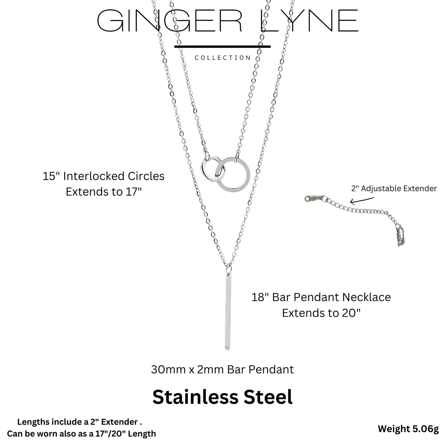 LayeredLinkedCirclesandBarPendantChainNecklaceforWomenbyGingerLyneSilverToneStainlessSteel_Silver-4