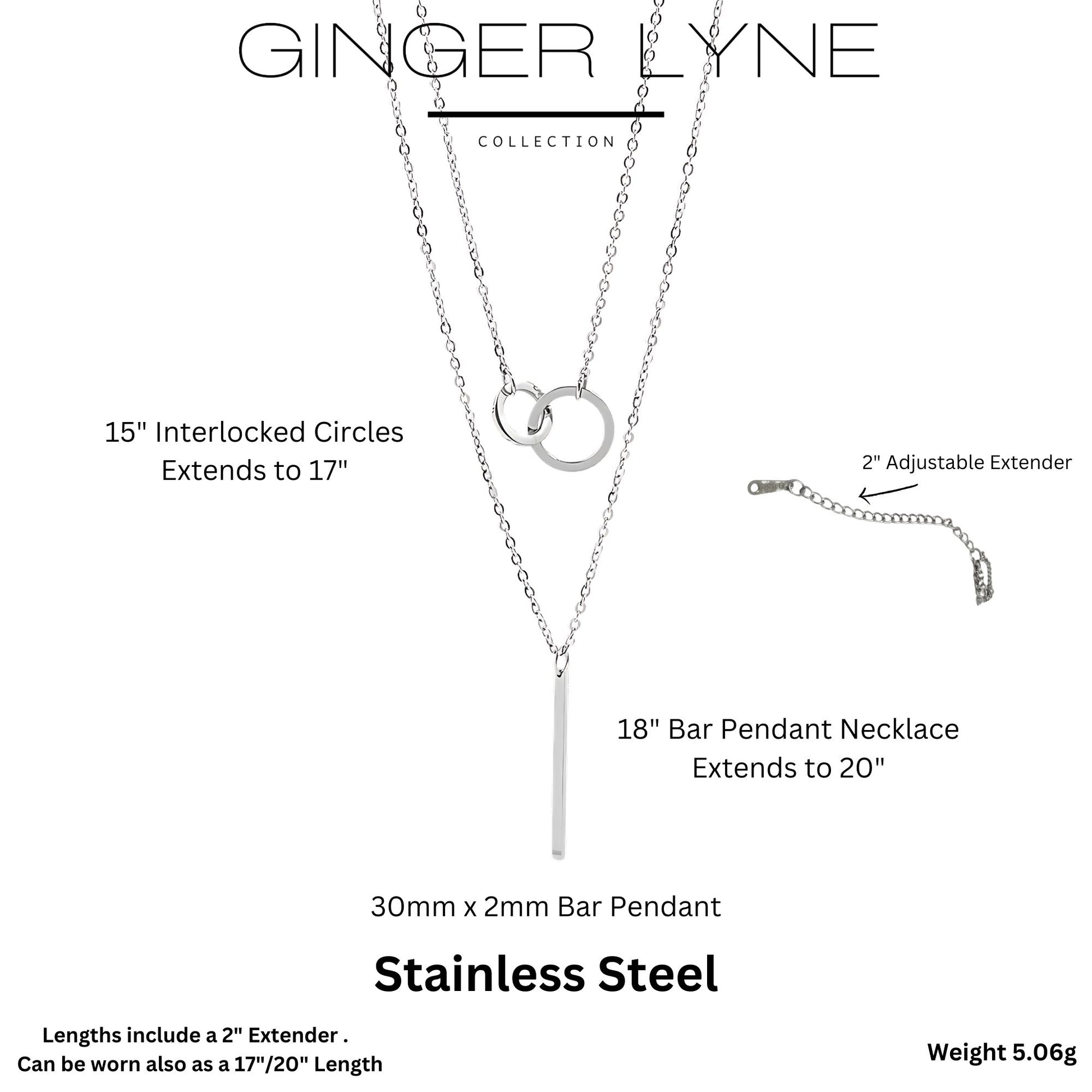 LayeredLinkedCirclesandBarPendantChainNecklaceforWomenbyGingerLyneSilverToneStainlessSteel_Silver-4