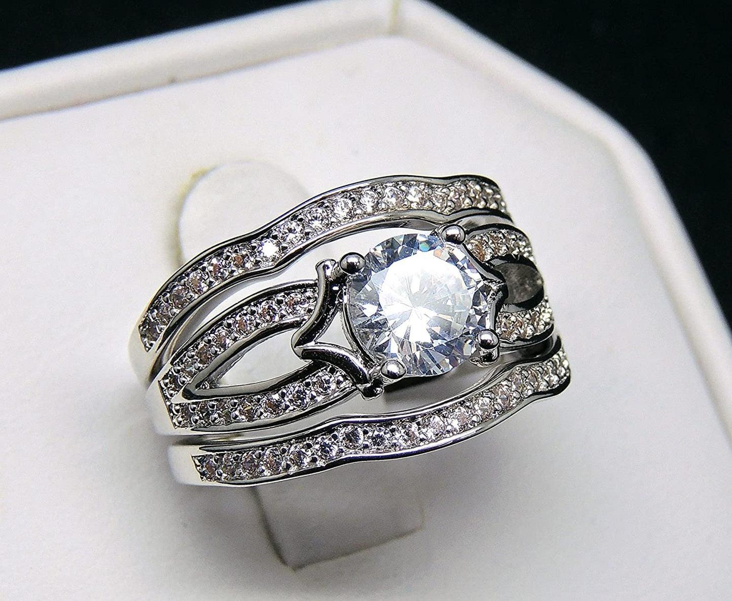 RebeccaWeddingRingSetforWomenCz3PcEngagementMatchingBandsGingerLyneCollection_Silver-3