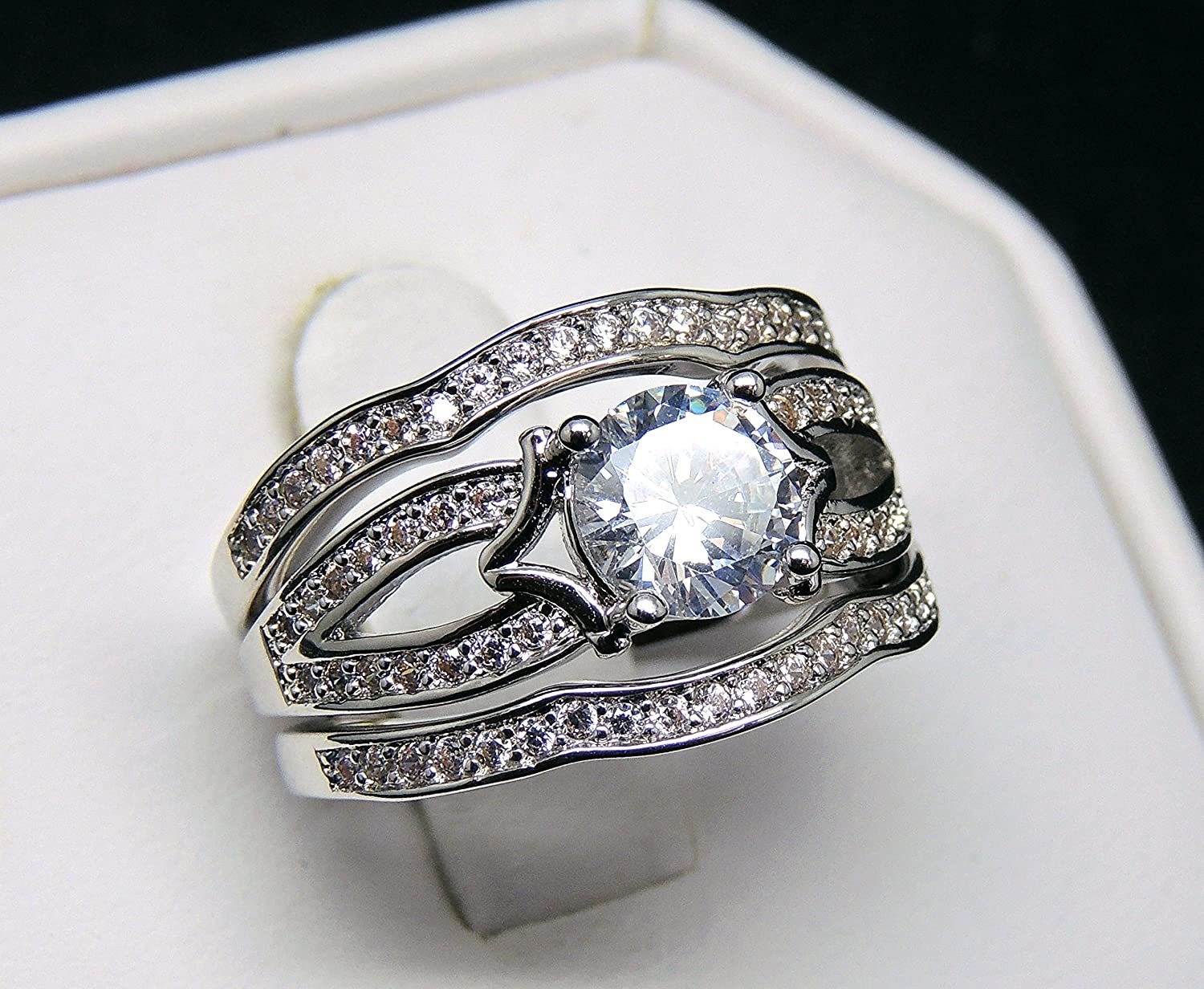 RebeccaWeddingRingSetforWomenCz3PcEngagementMatchingBandsGingerLyneCollection_Silver-3