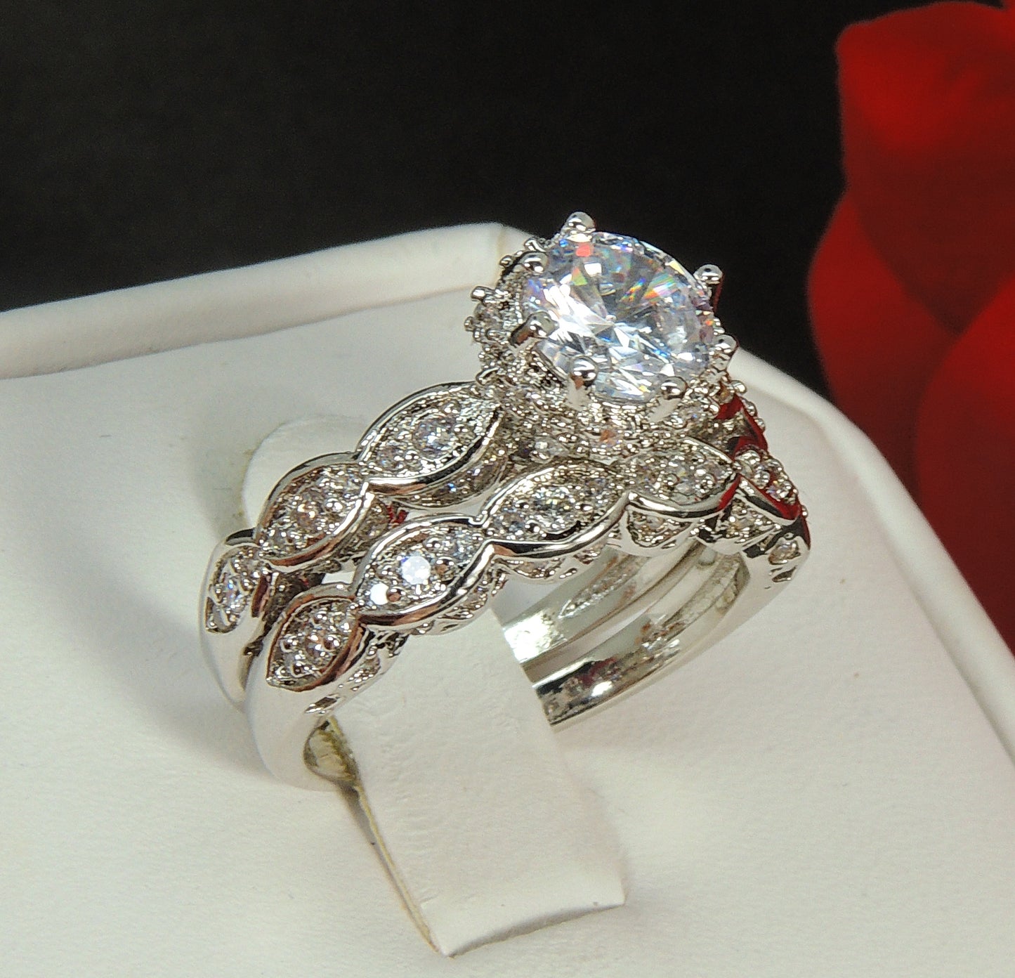NickieWeddingRingSetSterlingSilverZirconiaRingBandWomenGingerLyneCollection_BridalSet-6