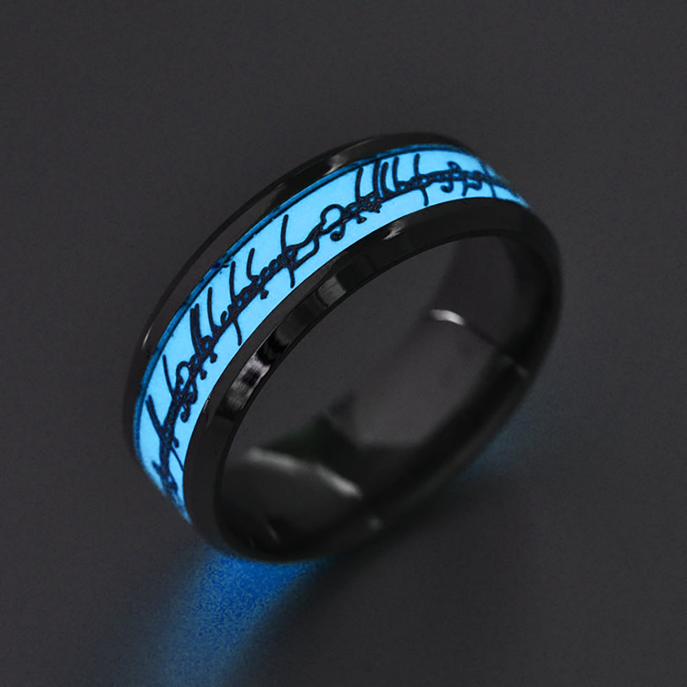 GlowinDarkWeddingBandRingforMenorWomen8mmStainlessSteelorBlackGingerLyne_GlowBlueGoldInlay-2