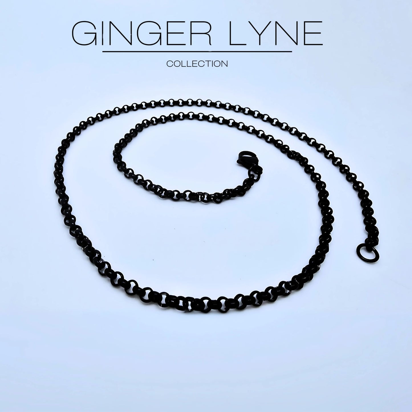 BlackRoloChainForWomenorMen18"Length3mmWidthLobsterClaspGingerLyneCollection_Black-2