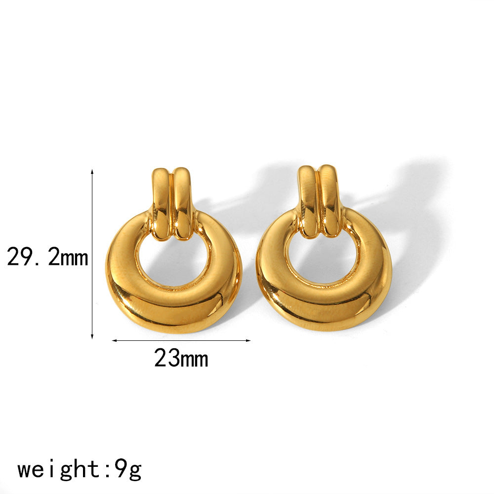 RetroCircleDropEarringsforWomenGoldStainlessSteelChunkyHoopRoundStudsGingerLyne_Gold-5