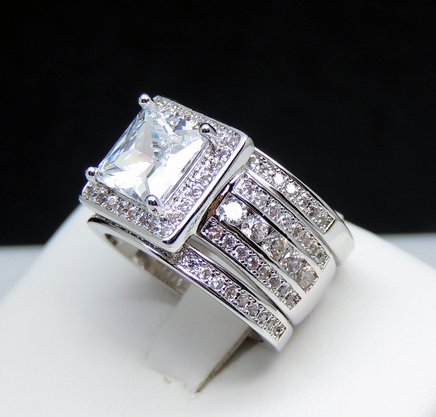 BeverlyHaloWeddingRingSetforWomenCzEngagementMatchingBandsGingerLyneCollection_Silver-6