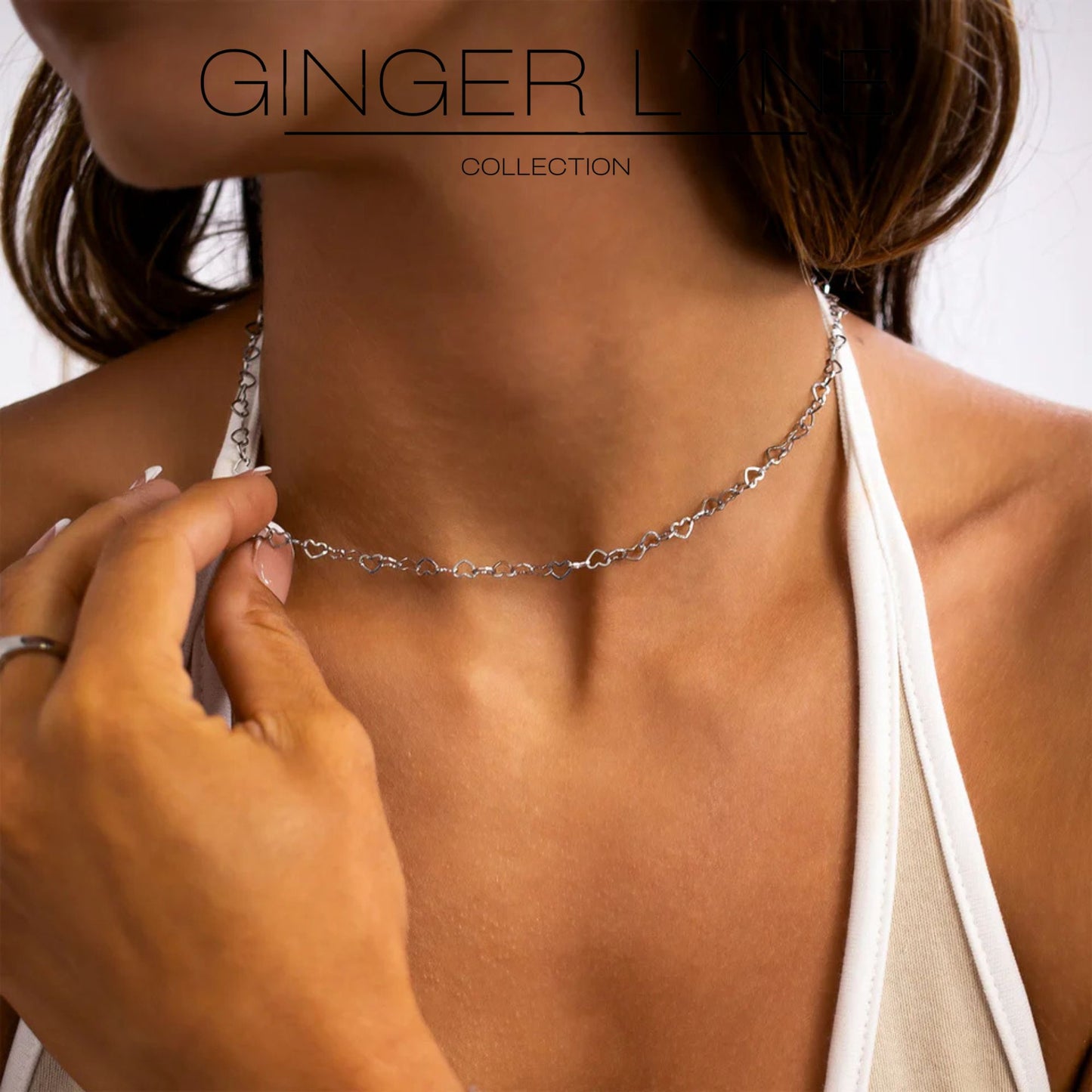 Heart Link Chain Necklace for Women 20 Inch 18K Gold PVD Plated Stainless Steel Ginger Lyne