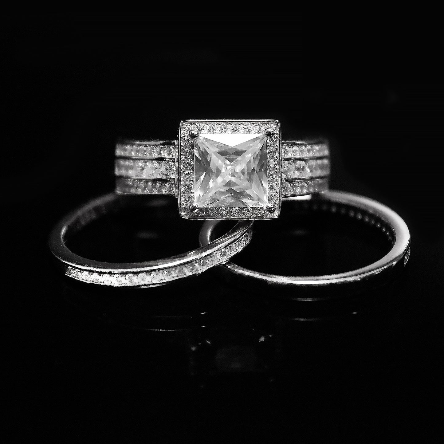 BeverlyHaloWeddingRingSetforWomenCzEngagementMatchingBandsGingerLyneCollection_Silver-2