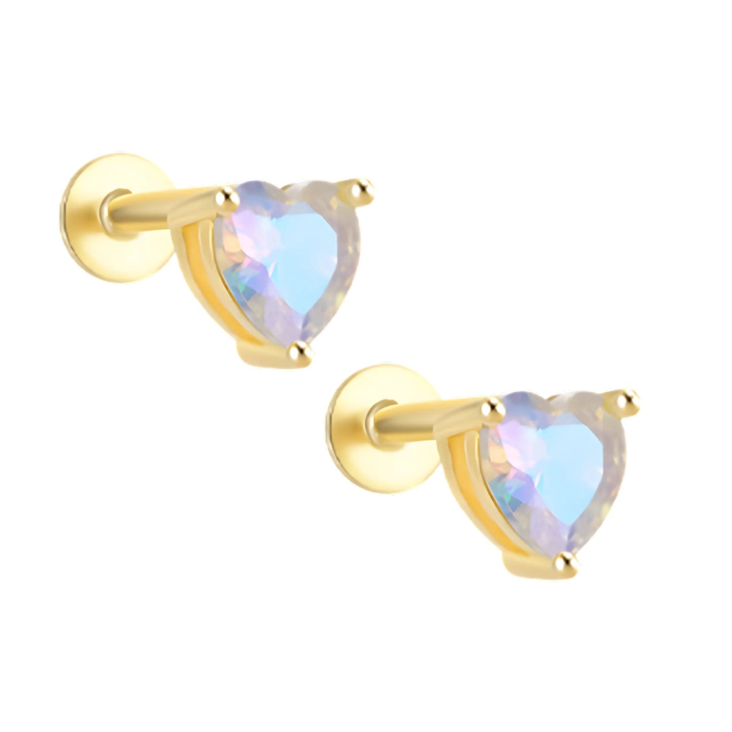 HeartCZFlatBackEarringsforCartilageHelixTragusLobe16gGoldPlatedSterlingSilver1pairbyGingerLyne_Gold-1