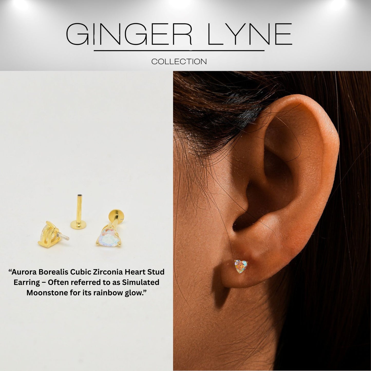 HeartCZFlatBackEarringsforCartilageHelixTragusLobe16gGoldPlatedSterlingSilver1pairbyGingerLyne_Gold-2