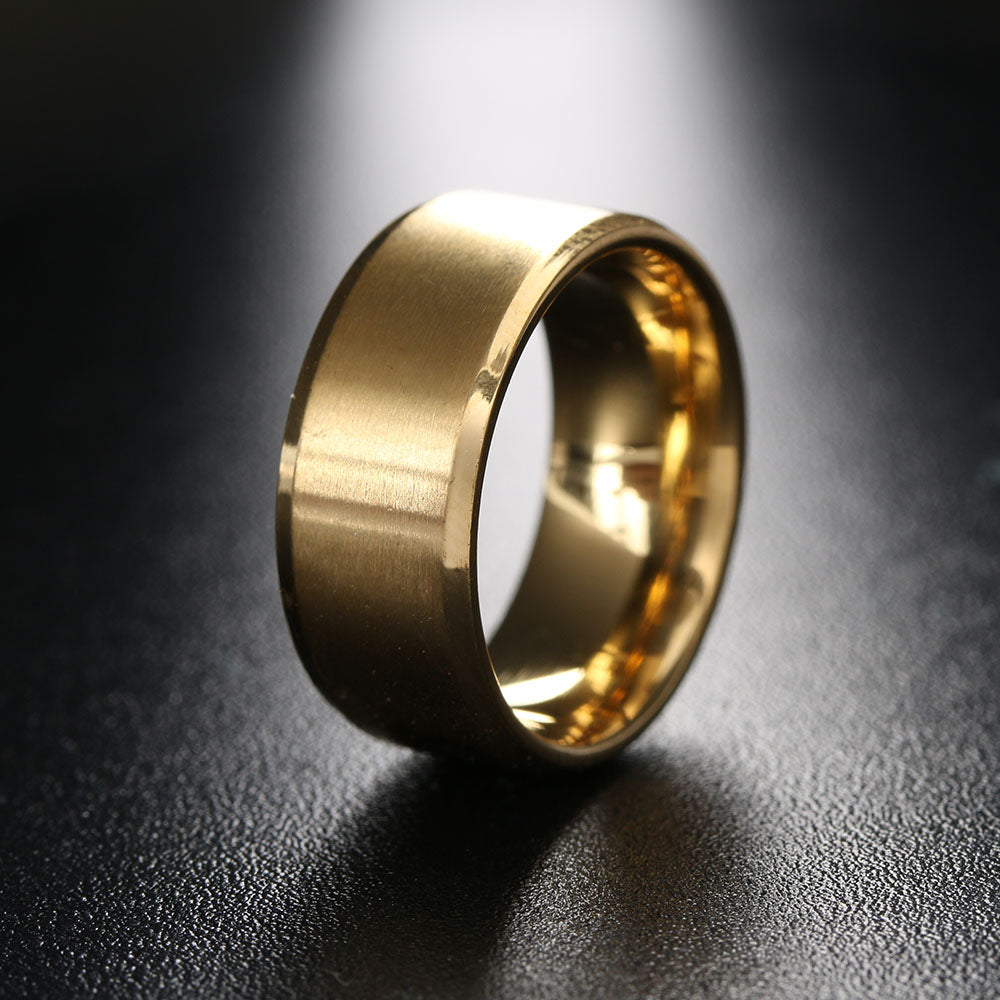 8mmWeddingBandRingWomensMensBlackStainlessSteelGingerLyneCollection_Gold-2