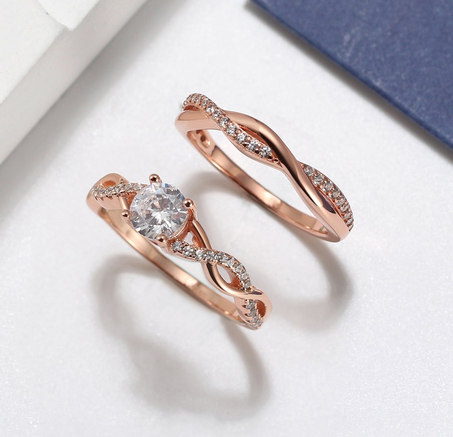 QueenaWeddingRingSetAnniversaryBandEngagementRingforWomenSterlingSterlingCzGingerLyneCollection_RoseGold/Sterling-5