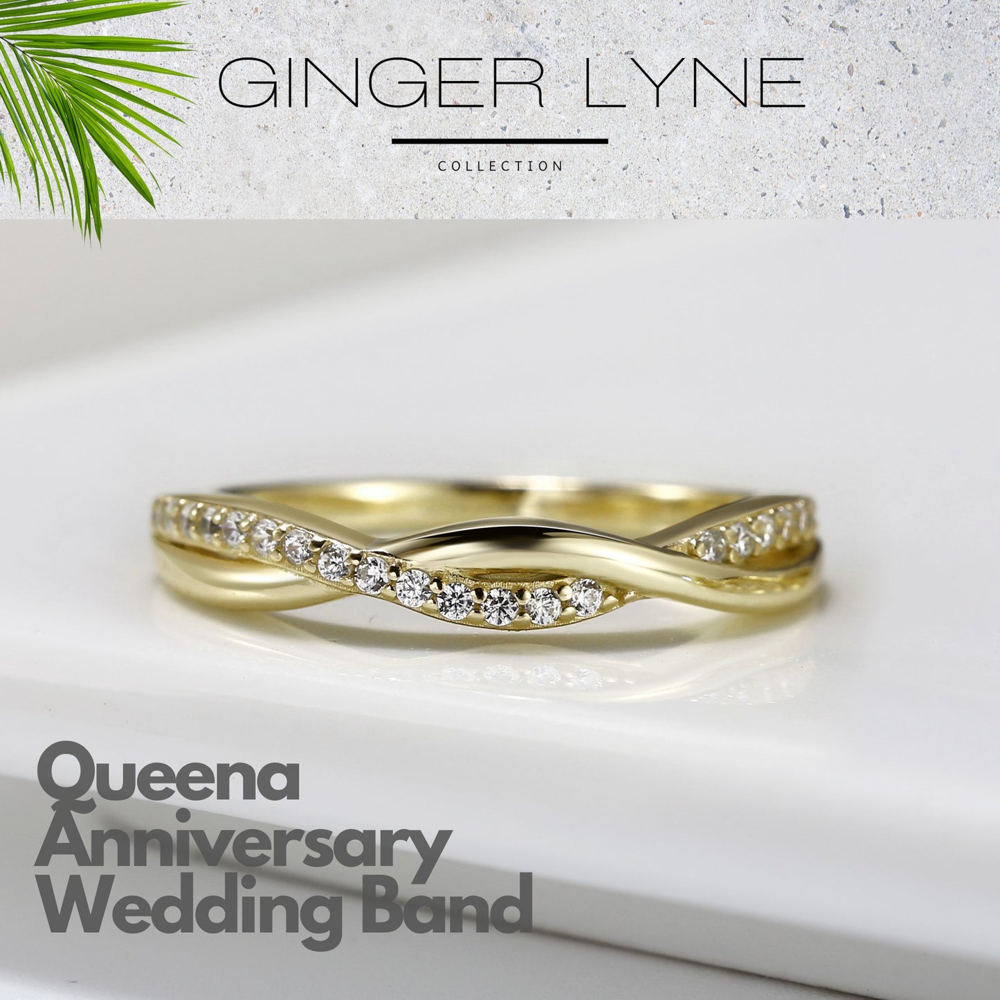 SterlingSilverRoseGoldWeddingBandforWomenHalfEternityCzAnniversaryRingbyGingerLyneCollection_14KTGoldoverWhiteGold-Silver-2
