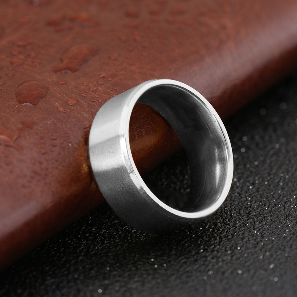 8mmWeddingBandRingWomensMensBlackStainlessSteelGingerLyneCollection_Silver-3
