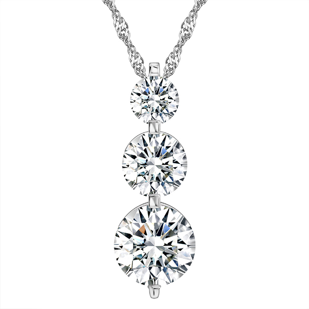 ThreeStonePendantNecklaceforWomenRoundCascadingCZbyGingerLyneCollection_Silver-1