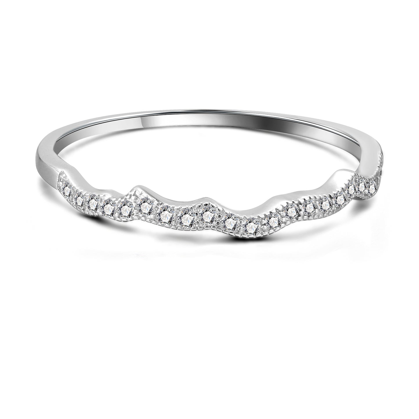 VersiaWeddingBandRingSterlingSilverCzScallopBridalWomensGingerLyneCollection_Silver-1