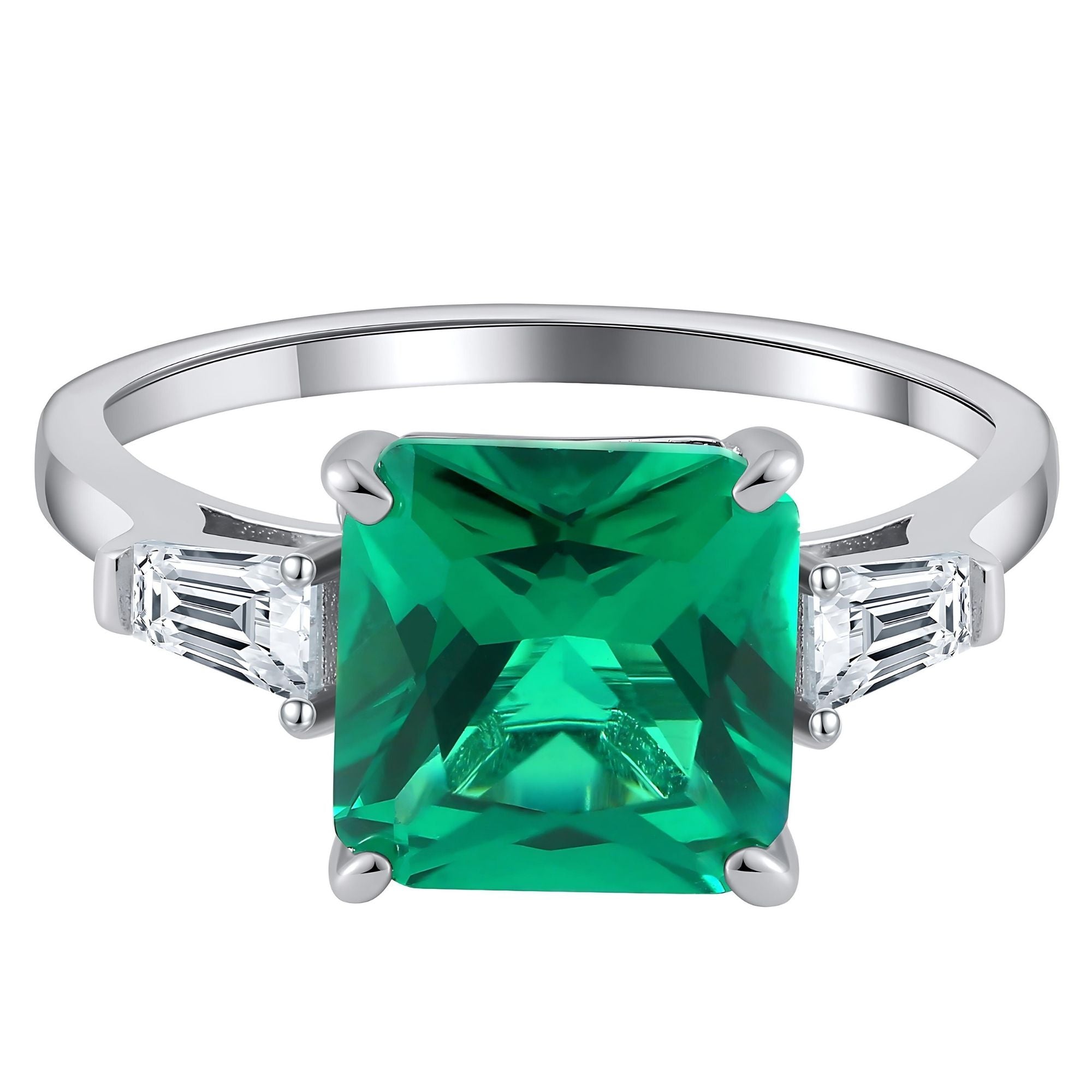 Emerald gemstone ring/ emerald cut gemstone/ 925 sterling silver ring/ elegant rings for women/ birthday and selling anniversary gift for her