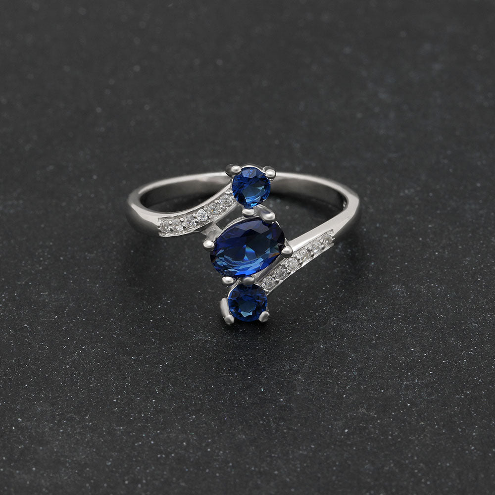 BirthstoneRingforWomenStatementRing3StoneSterlingSilverCzGingerLyneCollection_Blue-2