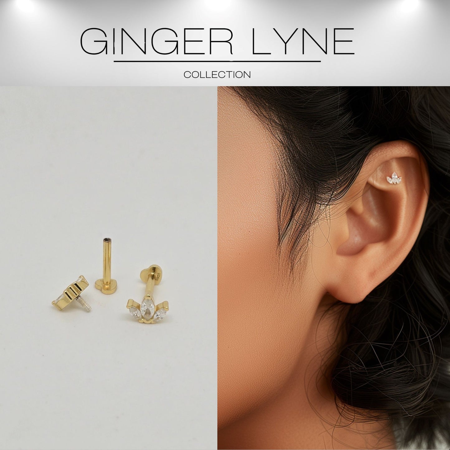 MarquiseCZFlatBackEarringsforCartilageHelixTragusLobe16gGoldPlatedSterlingSilver1pairbyGingerLyne_Gold-2