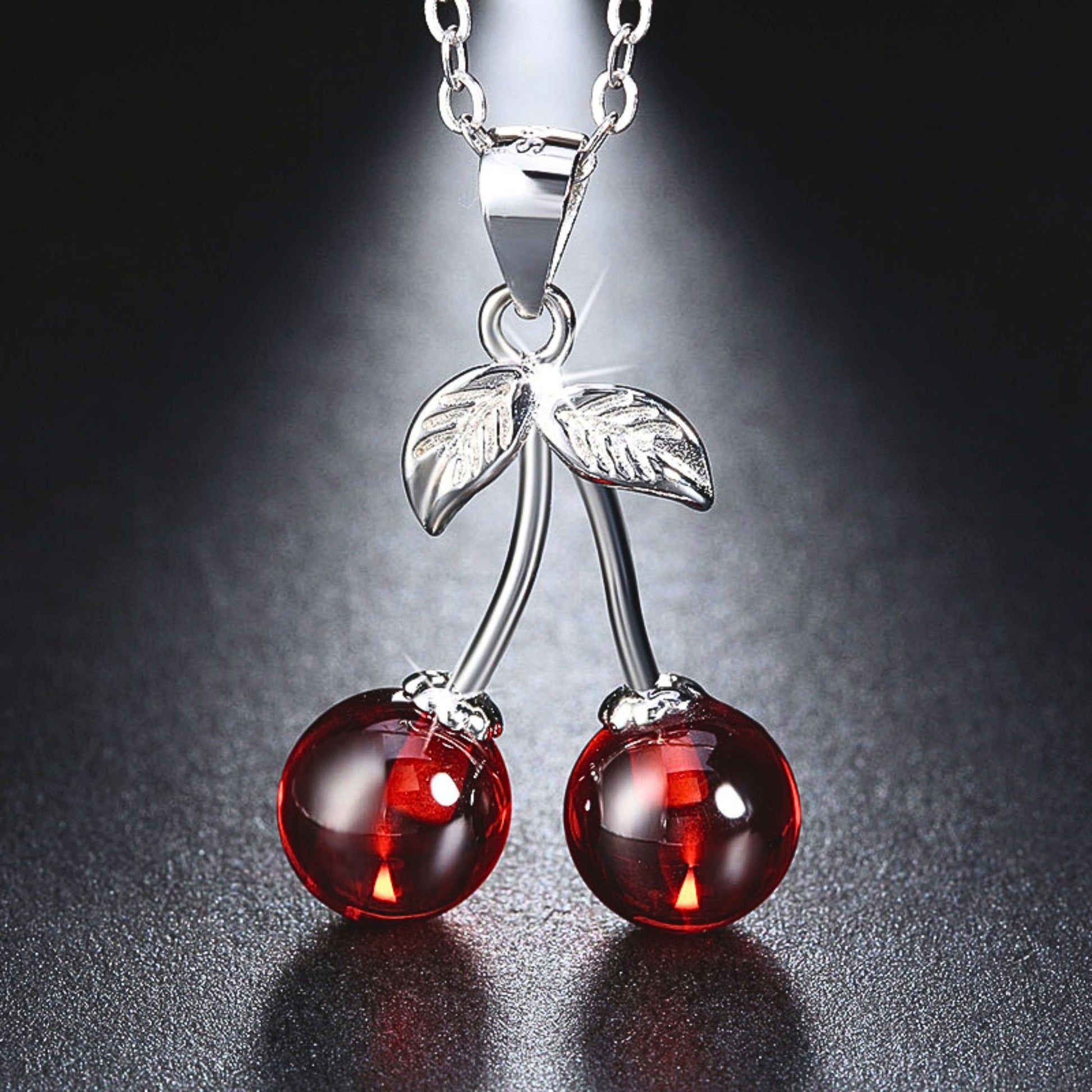 CherryNecklaceforWomenRedAgateSterlingSilverPendantandChainGingerLyneCollection_Red-2