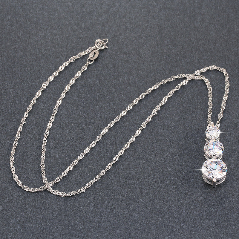 ThreeStonePendantNecklaceforWomenRoundCascadingCZbyGingerLyneCollection_Silver-4