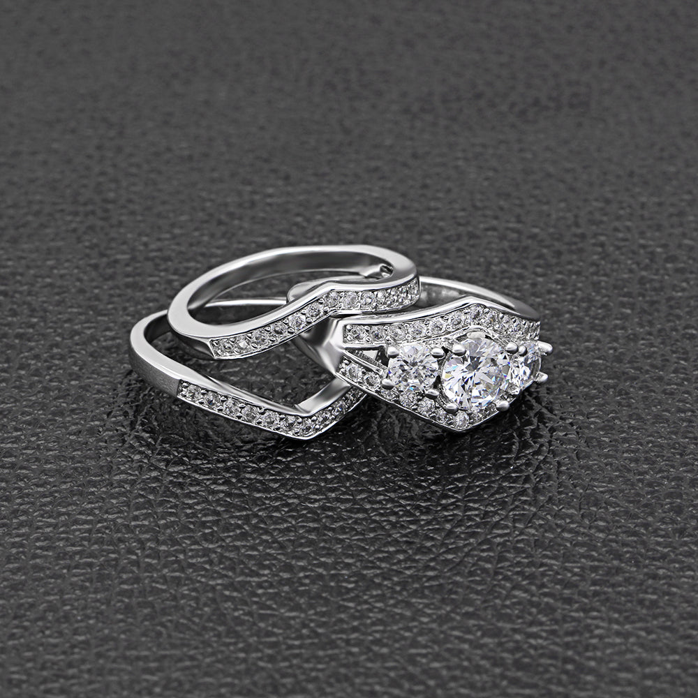 LeahIIWeddingRingSetforWomen3pcBridalEngagementBandGingerLyneCollectionSize8_Silver-2