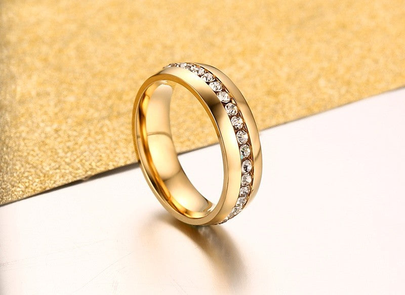 One Row Cz Wedding Eternity Band Ring Steel Womens Mens Ginger Lyne Collection - Silver,6