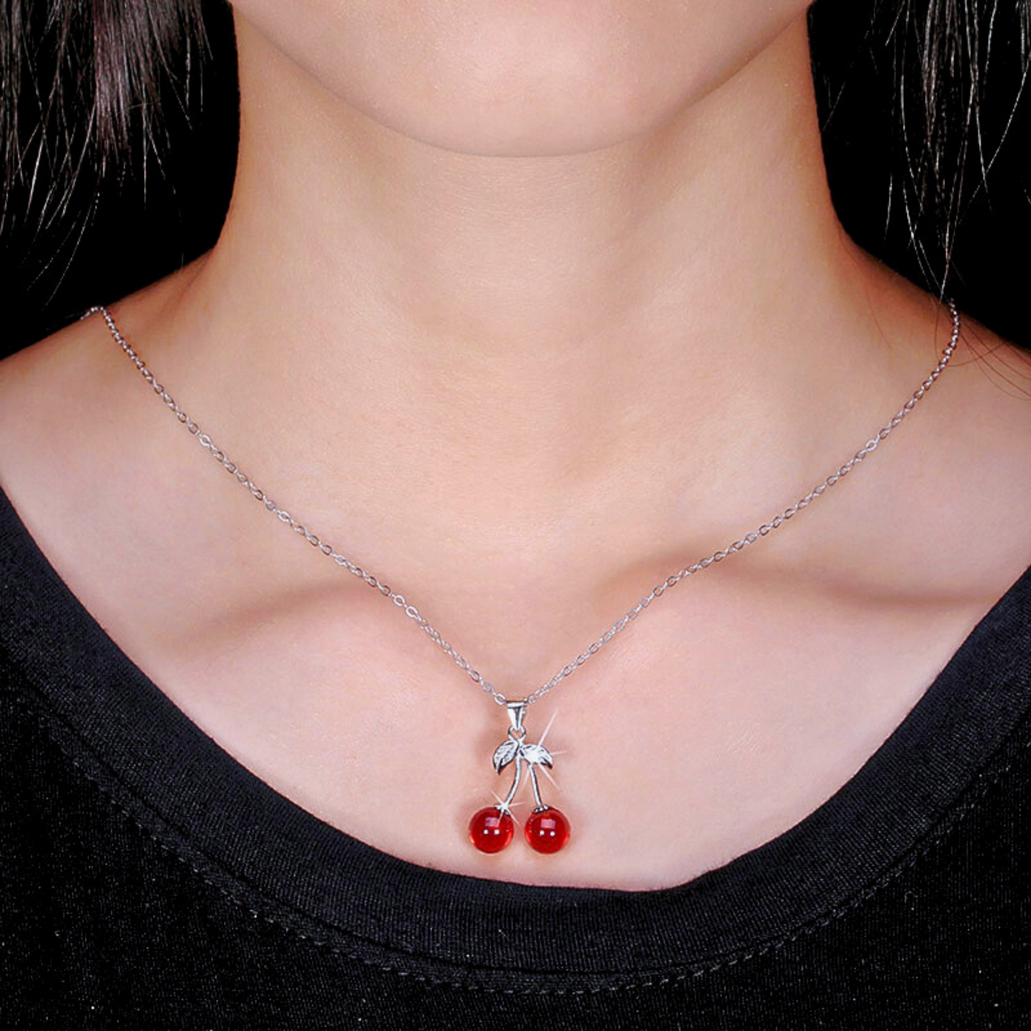 CherryNecklaceforWomenRedAgateSterlingSilverPendantandChainGingerLyneCollection_Red-4