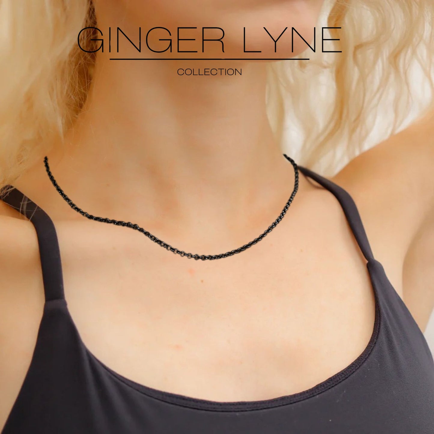 BlackRoloChainForWomenorMen18"Length3mmWidthLobsterClaspGingerLyneCollection_Black-4